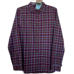 prAna LOS FELIZ Flannel Long Sleeve Shirt Size Small Red Blue Plaid NWT MSRP $89